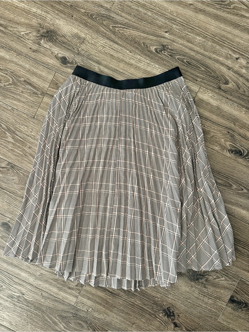 a new day Plaid Pleated Midi Skirt with Black Waistband
